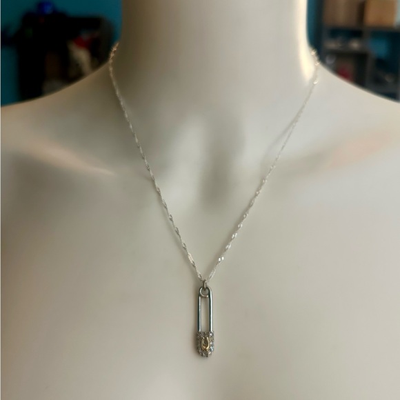 Coach Pave Crystal Signature C Safety Pin Pendant .925 Sterling Silver Necklace - Picture 2 of 8